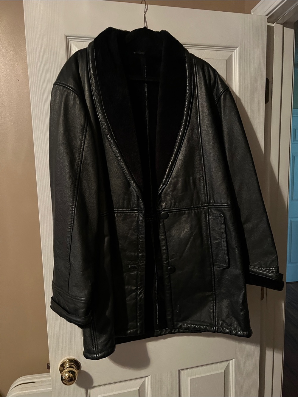 Men's Black Leather Coat with Sherpa Lining